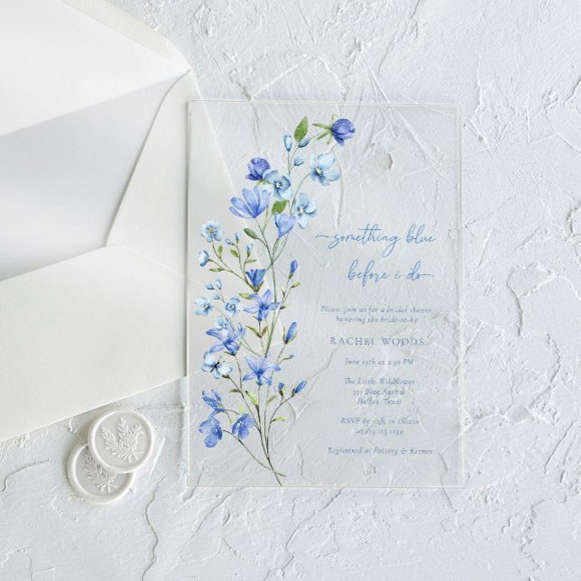 Invitaciones Acrílicas Algo de ducha azul de flores silvestres (Subido por el creador)