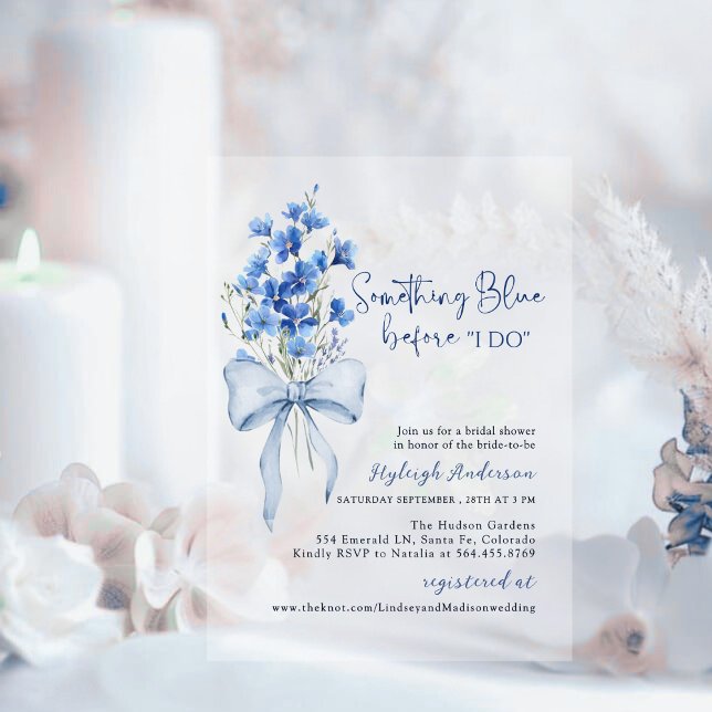 Invitaciones Acrílicas Algo de ducha azul de novia | Cinta de flores silv (Subido por el creador)