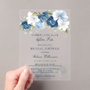 Invitaciones Acrílicas Algo Floral Azul Antes De Hacer Ducha Británica