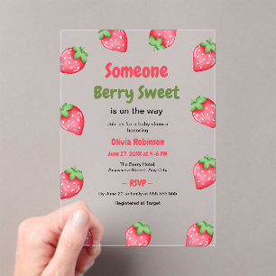 Invitaciones Acrílicas Alguien Fresa Dulce Shower de Bebé
