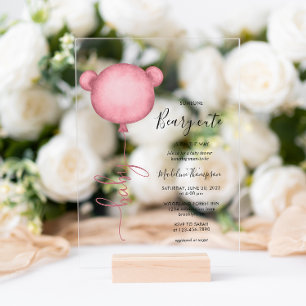 Invitaciones Acrílicas Alguien rosa muy lindo globo baby shower