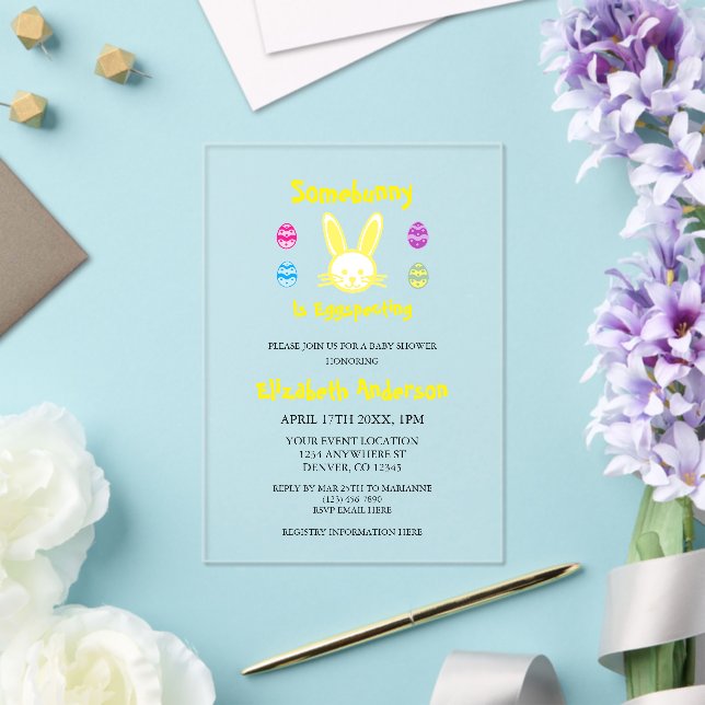 Invitaciones Acrílicas Algunbunny Está Eggsperando Fiesta de Bebé de Pasc (Insitu (Boda))