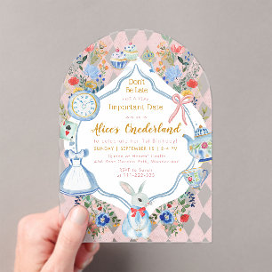 Invitaciones Acrílicas Alice en ONEderland Cumpleaños 1er año Caprichoso
