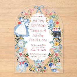 Invitaciones Acrílicas Alicia encantada y colorida en el cumpleaños de Ma