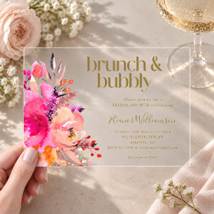 Invitaciones Acrílicas Almuerzo Brunch de Desayuno Floral de Aquarela en