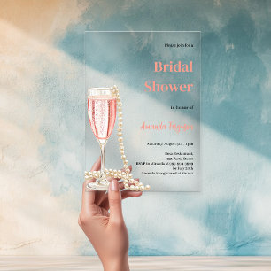 Invitaciones Acrílicas Almuerzo de burbujas prosecco perlas rosa Bridal S