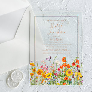 Invitaciones Acrílicas Almuerzo Nupcial Boho Flores Silvestres Coloridas