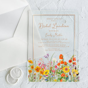 Invitaciones Acrílicas Almuerzo Nupcial Flores Silvestres Bohemio Colorid