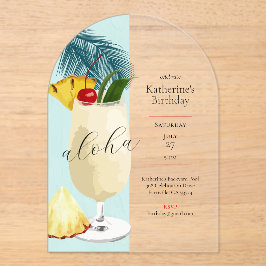 Invitaciones Acrílicas Aloha Green Pina Colada Cocktail Party Birday Part
