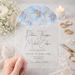 Invitaciones Acrílicas Amapola del Himalaya Azul Elegante Boda Acrílica