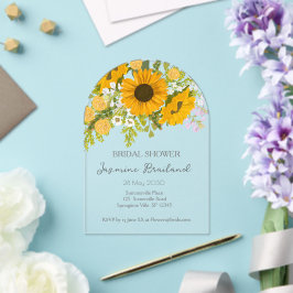 Invitaciones Acrílicas Amarillo de los girasoles modernos Bouquet Bridal