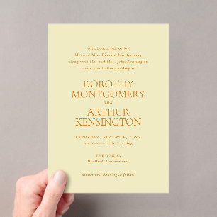 Invitaciones Acrílicas Amarillo Mantequilla Moderno Elegante Boda