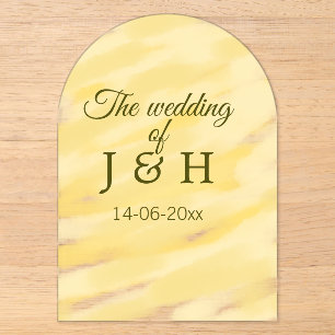 Invitaciones Acrílicas Amarillo mantequilla pastel la boda de pareja nomb