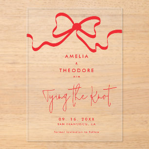 Invitaciones Acrílicas Amarramiento del oso rojo del nudo Salve al Boda d