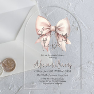 Invitaciones Acrílicas Amarrando el Knot Rubor Pink Bow Bridal Shower