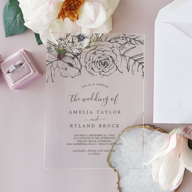 Invitaciones Acrílicas AMELIA Classic Bohemian Boda Botánico Floral (AMELIA Classic Bohemian Floral Botanical Wedding Acrylic Invitations)