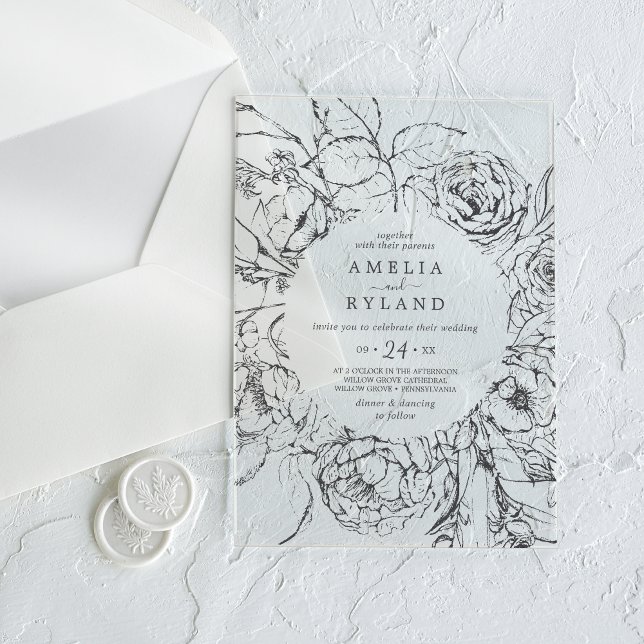 Invitaciones Acrílicas AMELIA Moderno Boda Botánico Elegante (AMELIA Modern Elegant Botanical Floral Wedding Acrylic Invitations)