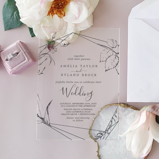 Invitaciones Acrílicas AMELIA Moderno Rústico Boho Elegante Boda Floral (AMELIA Modern Rustic Boho Elegant Floral Wedding Acrylic Invitations)