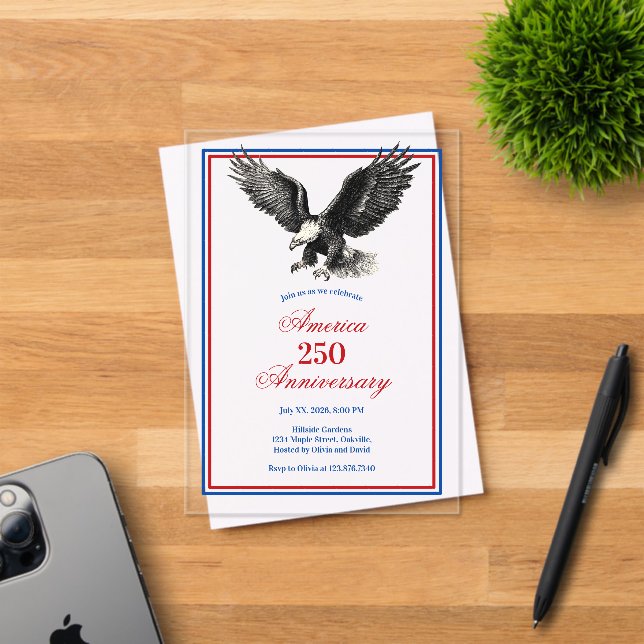 Invitaciones Acrílicas American Eagle America 250 Anniversary Party (Insitu (Tarjeta de Invitación))