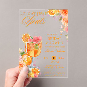 Invitaciones Acrílicas Amor a Primera Spritz Floral Cóctel Despedida de S