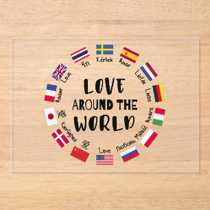 Invitaciones Acrílicas Amor alrededor de idiomas del mundo