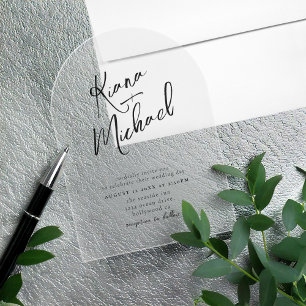Invitaciones Acrílicas Amor Caligrafía Boda Arco B&W ID940