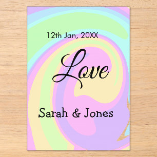 Invitaciones Acrílicas Amor compromiso boda pareja colorido bohpattern