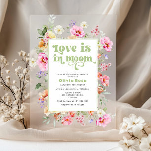 Invitaciones Acrílicas Amor de flor silvestre está en flor Jardín Desayun