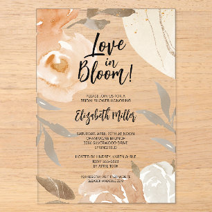 Invitaciones Acrílicas Amor en Flor Rustic Flores Despedida de Soltera