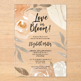 Invitaciones Acrílicas Amor en flor rústica floreciente ducha de novias