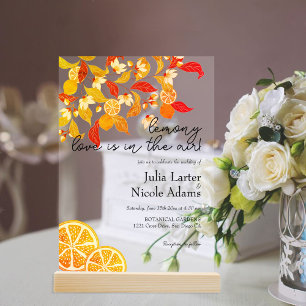 Invitaciones Acrílicas Amor Fresco a Limón Follaje Nupcial Citrus