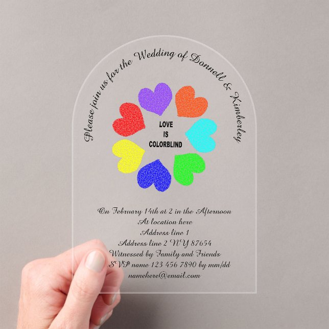 Invitaciones Acrílicas Amor interracial Corazón de arcoiris Boda personal (Insitu (portátil))