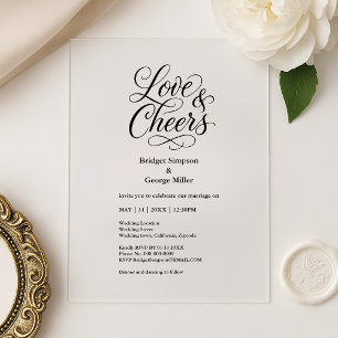 Invitaciones Acrílicas amor negro transparente y aplausos Boda elegante