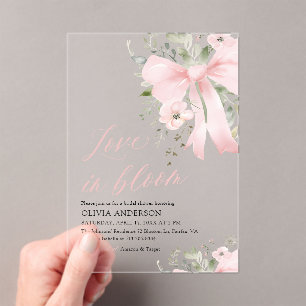 Invitaciones Acrílicas Amor rosado moderno en ducha de novias floral con