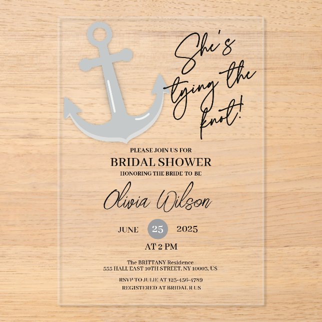 Invitaciones Acrílicas Anchor Tying the Knot Nautical Bridal Shower  (Anverso)