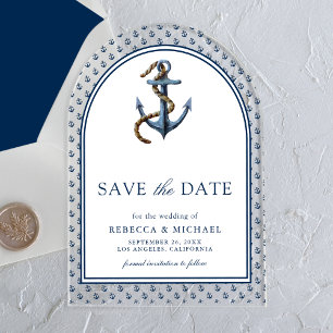Invitaciones Acrílicas Ancla Azul Náutico Boda Save the Date