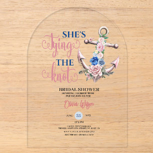 Invitaciones Acrílicas Ancla Rosa Atando el Nudo Fiesta de Despedida de S