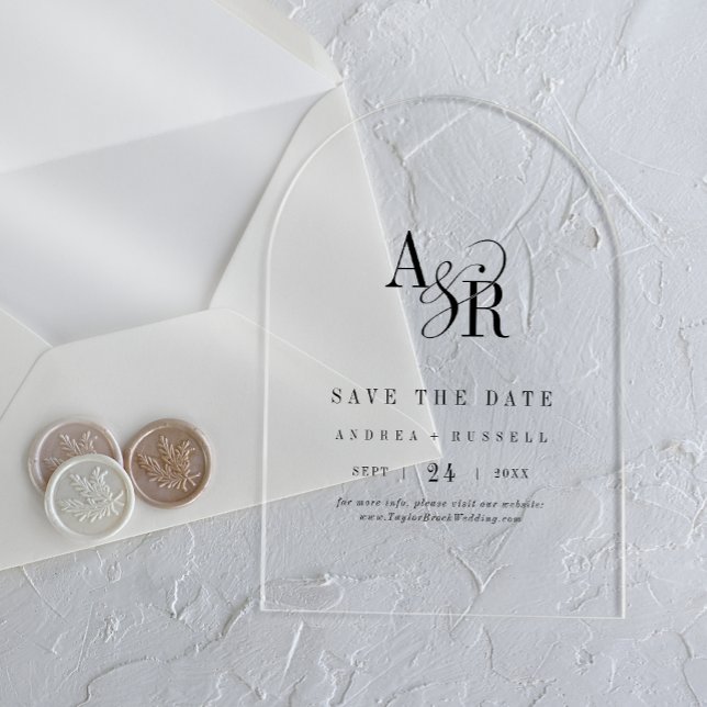 Invitaciones Acrílicas ANDREA Simple Arch Boda Moderna Guardar la fecha (ANDREA Simple Arch Modern Wedding Save the Date Acrylic Invitations)