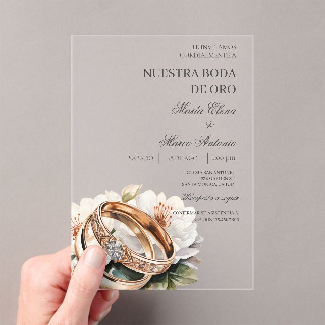 Invitaciones Acrílicas Anillo de boda floral acrílico boda  (Insitu (portátil))