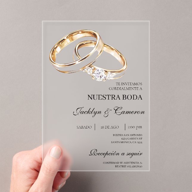 Invitaciones Acrílicas Anillo de oro acrílico Boda española (Insitu (portátil))