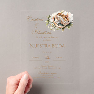 Invitaciones Acrílicas Anillos de boda boho en español