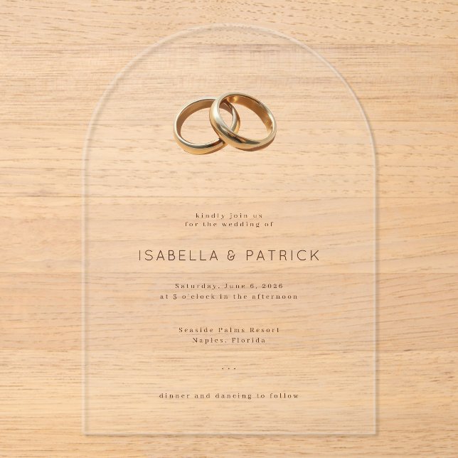 Invitaciones Acrílicas Anillos de boda de crema elegantes (Anverso)