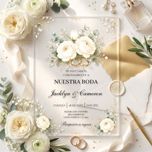 Invitaciones Acrílicas Anillos de Boda Elegantes de Acrílico Blanco con F