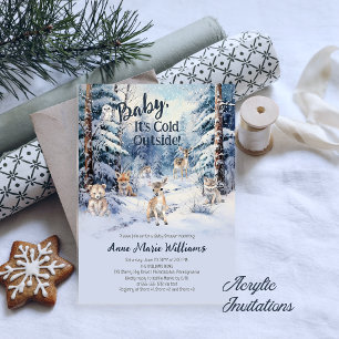 Invitaciones Acrílicas Animales Bebés del Bosque Invierno Shower de Niño