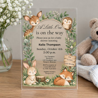 Invitaciones Acrílicas Animales Boho del Bosque Cumple de Bebé Acrílico H