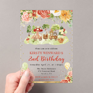 Invitaciones Acrílicas Animales de Bosque al Aguarela Cumpleaños de Niños