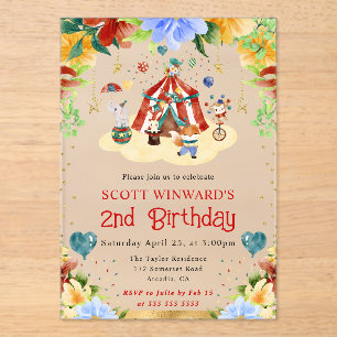 Invitaciones Acrílicas Animales de circo al acuarela Cumpleaños de niños