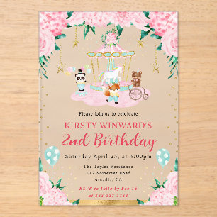 Invitaciones Acrílicas Animales de circo de cumpleaños infantil en acuare
