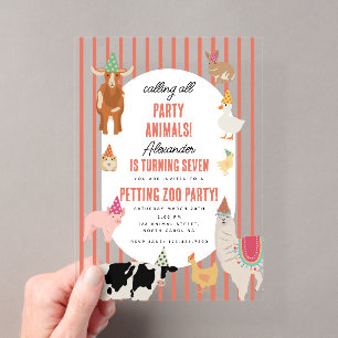 Invitaciones Acrílicas Animales de fiesta de granja de animales de granja