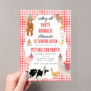 Invitaciones Acrílicas Animales de fiesta de granja de animales de zoológ
